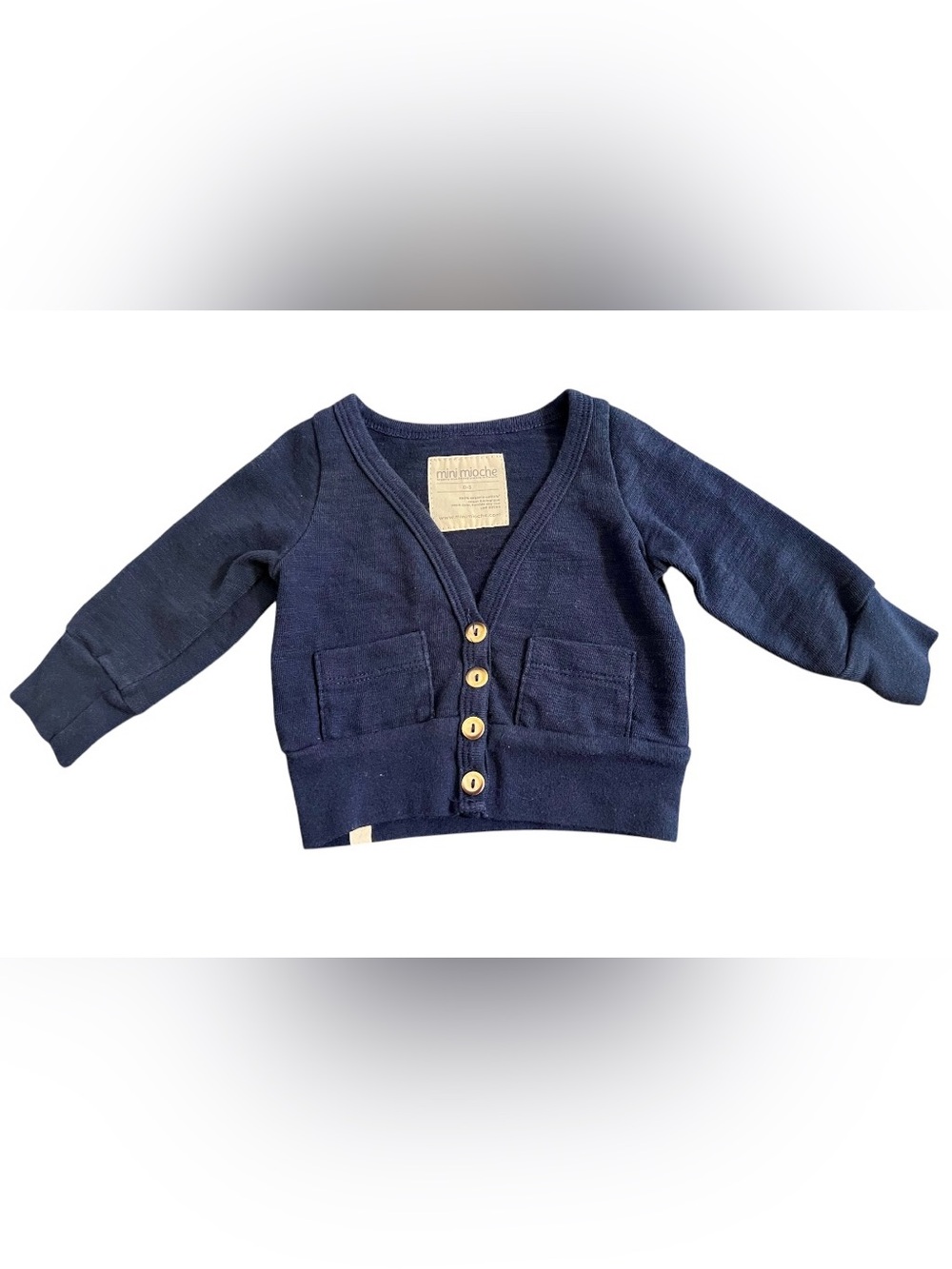 Mini Mioche Organic Cotton Mod Cardi Navy Blue NB 0–3M Like New